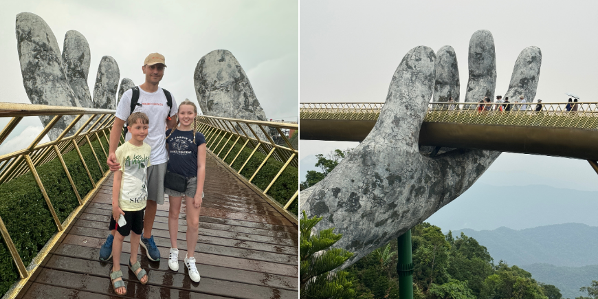 We lopen over de brug op hoogte