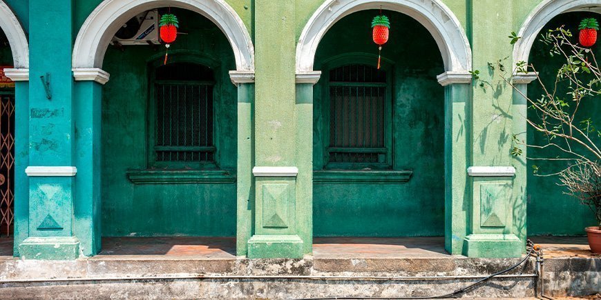 Chinees-Portugees huis in George Town, Penang, Maleisië