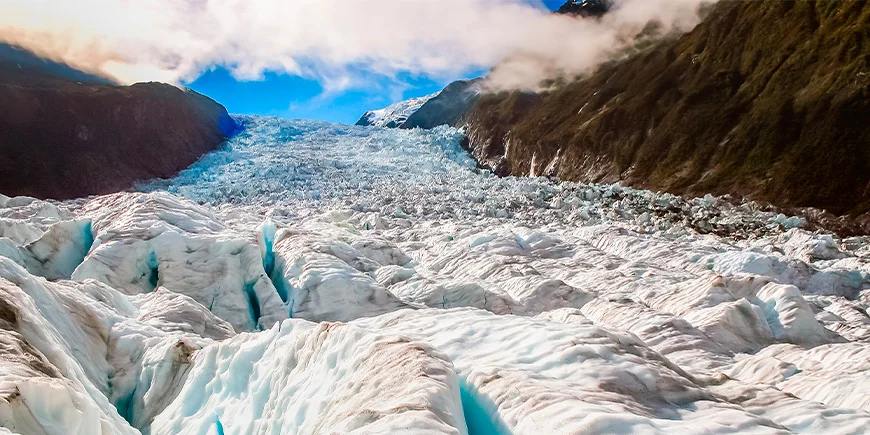 De Franz Josef-gletsjer in Nieuw-Zeeland