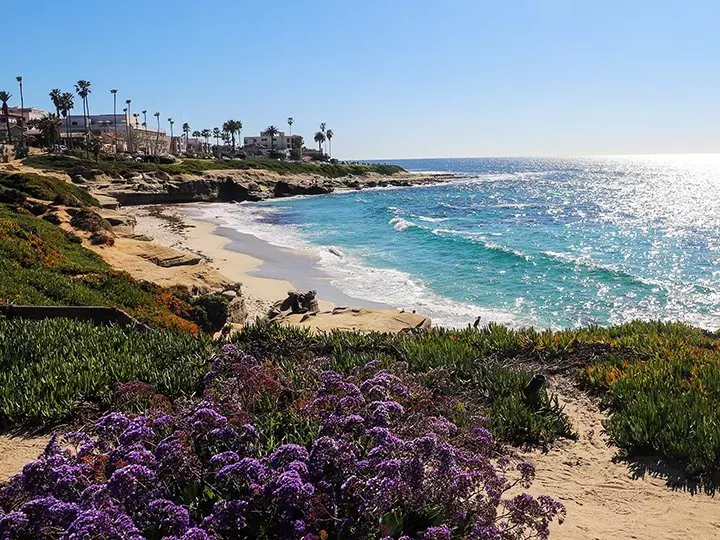 Zonneschijn op strand in San Diego