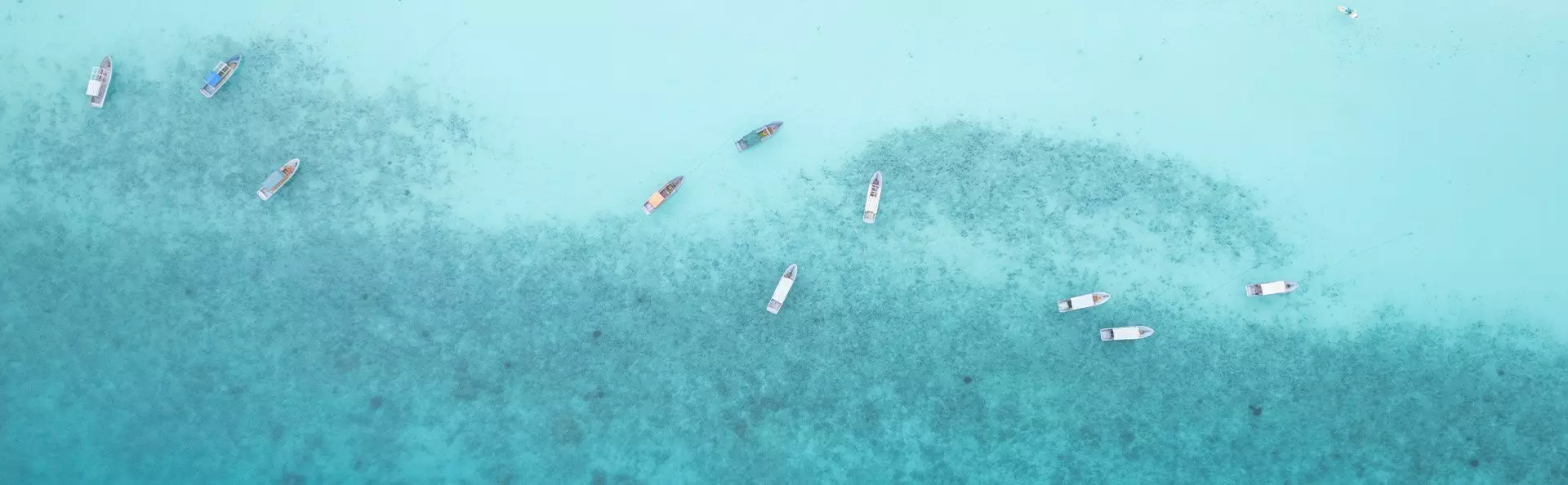 Overzichtsfoto van boten in de wateren van Zanzibar